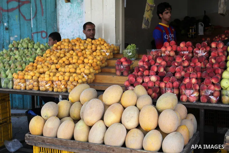 A Palestinian vendor sells fruits at his shop in Rafah in the southern Gaza Strip, on July 12, 2015. Photo by Abed Rahim Khatib
