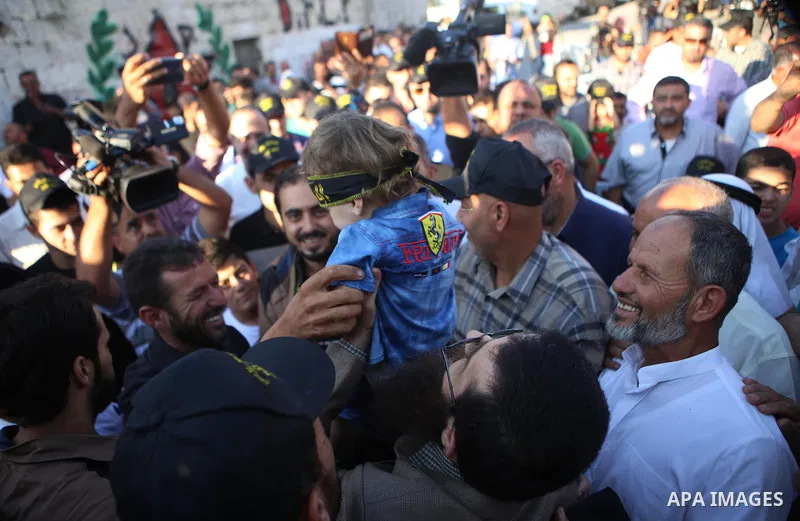 Palestinian Islamic Jihad leader Khader Adnan celebrates during a rally honoring him following his release, near the West Bank city of Jenin July 12, 2015. Israel on Sunday released Adnan from jail following a deal last...