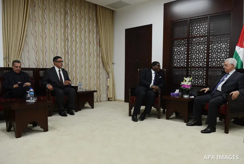 Palestinian President, Mahmoud Abbas (Abu Mazen) meets with Secretary General of the international Parliament, , Mr. Martin Chungong, in the West Bank city of Ramallah on June 29, 2015. Photo by Thaer Ganaim