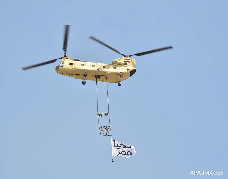 Egyptian Air forces demonstrate their skills during a military academy graduation ceremony in the capital, Cairo, on Jly 30, 2015. Photo by Egyptian President Office. Photo by Egyptian President Office