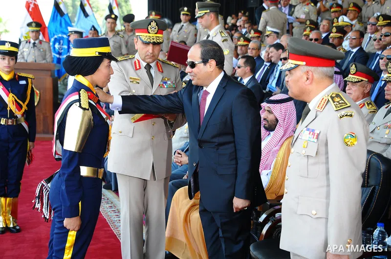 Egyptian President Abdel Fattah al-Sisi attends a military academy graduation ceremony in the capital, Cairo, on Jly 30, 2015. Photo by Egyptian President Office