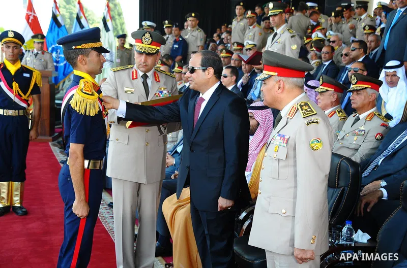 Egyptian President Abdel Fattah al-Sisi attends a military academy graduation ceremony in the capital, Cairo, on Jly 30, 2015. Photo by Egyptian President Office
