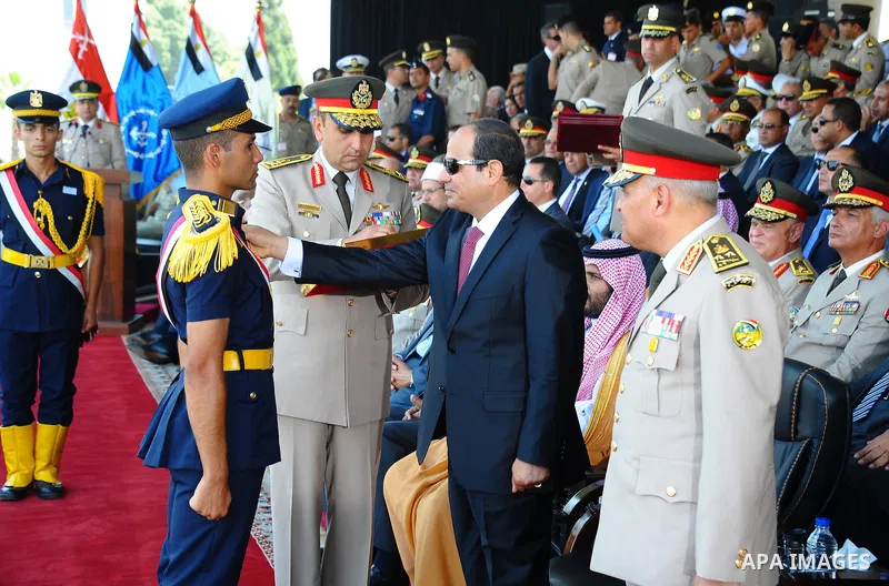 Egyptian President Abdel Fattah al-Sisi attends a military academy graduation ceremony in the capital, Cairo, on Jly 30, 2015. Photo by Egyptian President Office