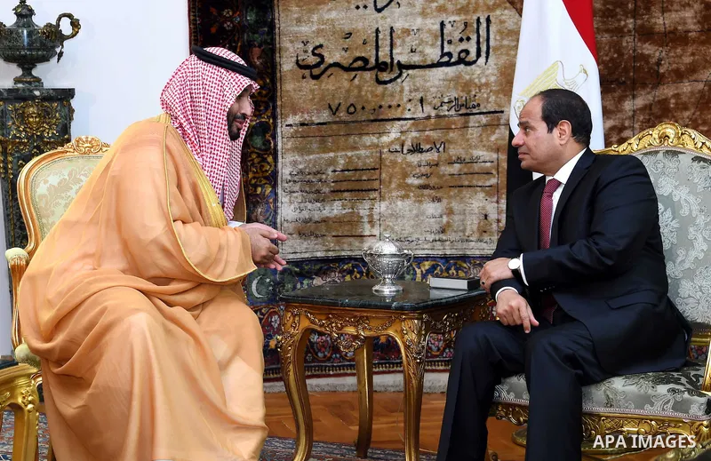 Egyptian President Abdel Fattah al-Sisi meets with Saudi deputy Crown Prince and Minister of Defence Mohammed bin Salman in the Egyptian capital, Cairo, July 30, 2015. Photo by Egyptian President Office