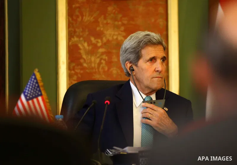U.S. Secretary of State John Kerry speaks during a press conference with his Egyptian counterpart Sameh Shoukry after their meeting at the foreign ministry in Cairo, Egypt, Sunday, Aug. 2, 2015. The United States and Egy...
