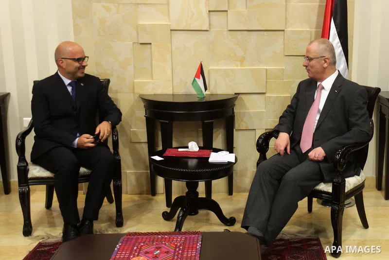 Palestinian Prime Minister Rami Hamdallah meet with Coordinator of Humanitarian Affairs in the United Nations, Robert Bieber, in the West Bank city of Ramallah, on August 03, 2015. Photo by Prime Minister Office