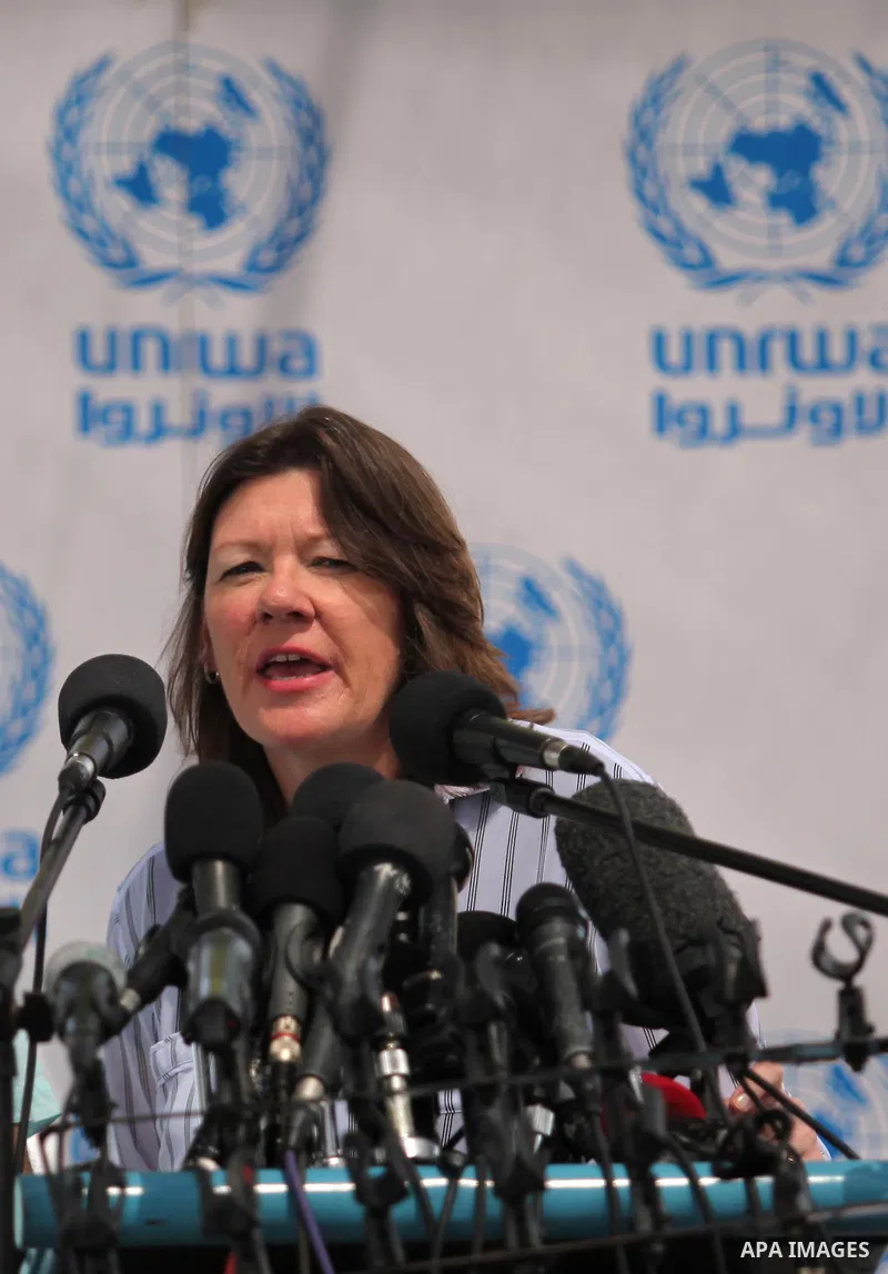 UNRWA Deputy Commissioner-General Sandra Mitchell, speaks during a press conference, in Gaza city on August 3, 2015. The United Nations Relief and Works Agency for Palestinians in the Near East (UNRWA) held an emergency...