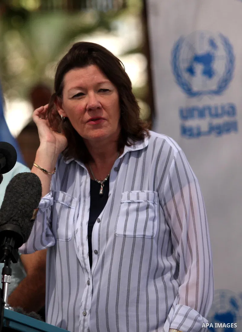 UNRWA Deputy Commissioner-General Sandra Mitchell, speaks during a press conference, in Gaza city on August 3, 2015. The United Nations Relief and Works Agency for Palestinians in the Near East (UNRWA) held an emergency...