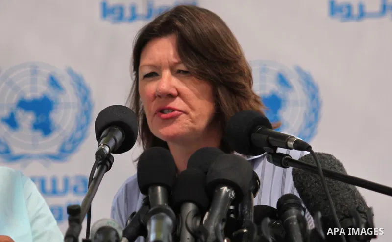 UNRWA Deputy Commissioner-General Sandra Mitchell, speaks during a press conference, in Gaza city on August 3, 2015. The United Nations Relief and Works Agency for Palestinians in the Near East (UNRWA) held an emergency...