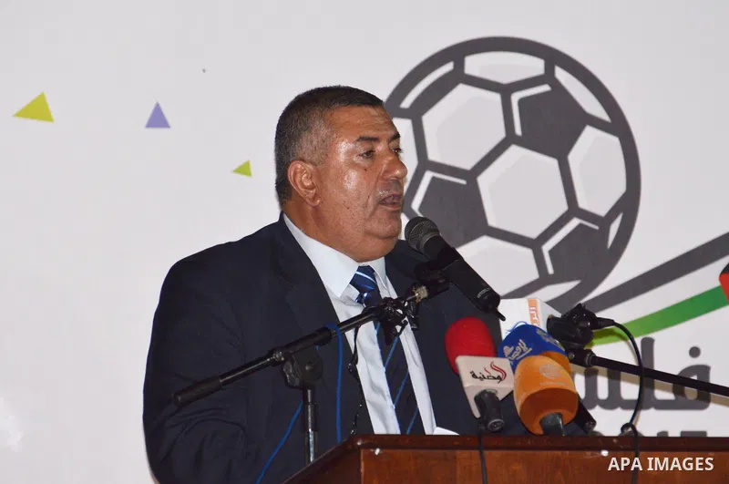 President of Shejaia soccer team Salah Herzallah, attends a reception ceremony of the Hebron's Al-Ahly team in Gaza city on August 4, 2015. The soccer teams of the Gaza Strip's Shejaia and al-Ahly from Hebron in the Isra...