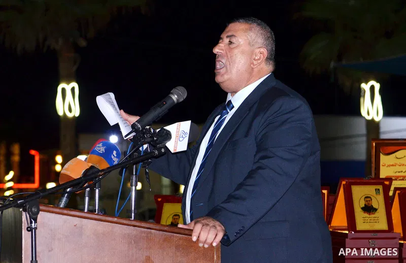 President of Shejaia soccer team Salah Herzallah, attends a reception ceremony of the Hebron's Al-Ahly team in Gaza city on August 4, 2015. The soccer teams of the Gaza Strip's Shejaia and al-Ahly from Hebron in the Isra...
