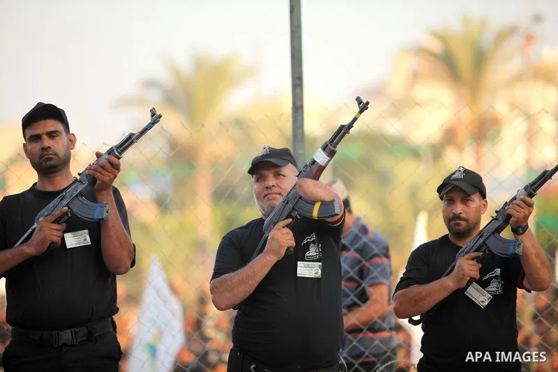 Palestinian men demonstrate their skills during graduation ceremony of a military-style camp organized by the Hamas movement in Gaza City on August 5, 2015. Hamas's armed wing organized ''Liberation Youths Camps'' for yo...