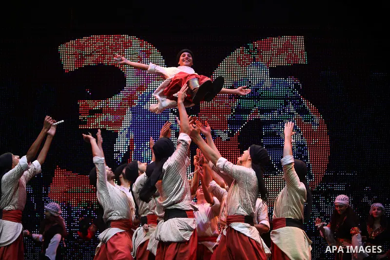Dancers of Palestinian popular art troupe perform during the second night of the 16th Palestine International Dance Festival in the West Bank city of Ramallah on Aug. 5, 2015. Photo by Shadi Hatem