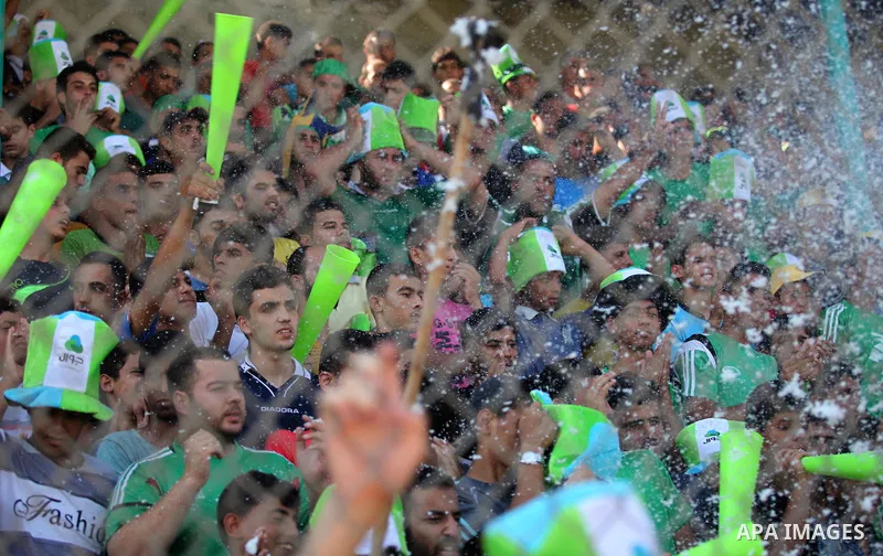 Fans attend the first leg match of the Palestine Cup final between Palestinian Gaza's Shejaya team and Hebron's Al-Ahly team at Yarmuk stadium in Gaza City, on August 6, 2015, as the two teams play each other for the fir...