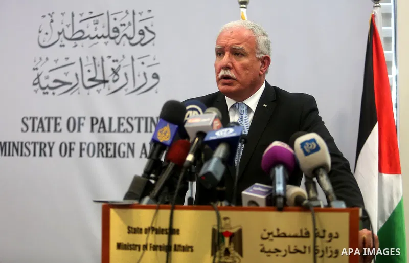Palestinian foreign minister Riyad al-Malki speaks during a press conference in the West Bank city of Ramallah on August 11, 2015. The Palestinian Authority submitted a first dossier of evidence to the International Crim...