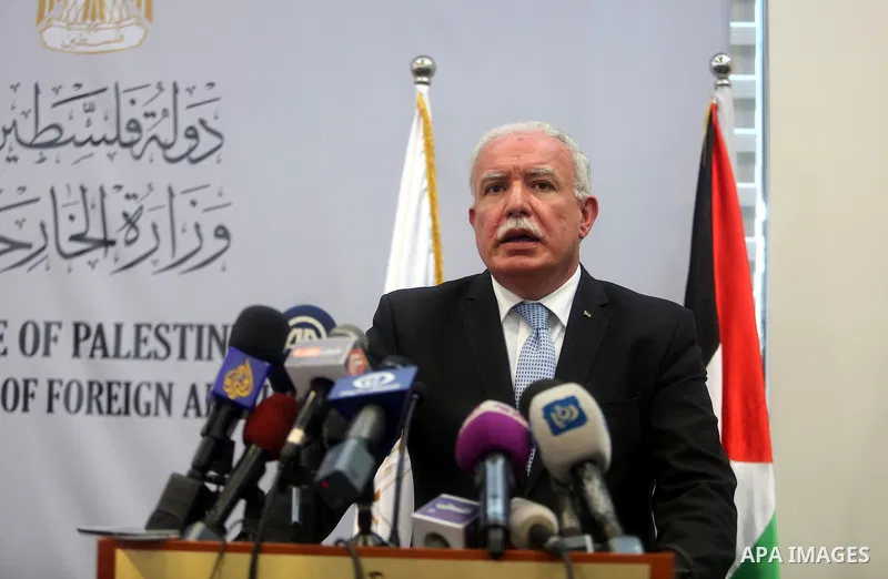 Palestinian foreign minister Riyad al-Malki speaks during a press conference in the West Bank city of Ramallah on August 11, 2015. The Palestinian Authority submitted a first dossier of evidence to the International Crim...