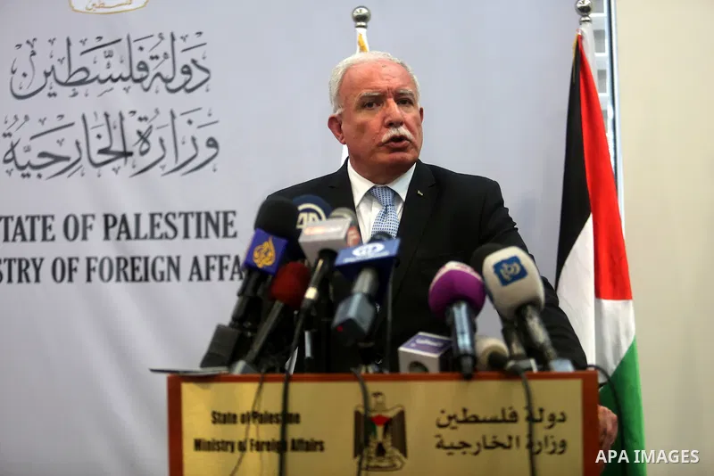 Palestinian foreign minister Riyad al-Malki speaks during a press conference in the West Bank city of Ramallah on August 11, 2015. The Palestinian Authority submitted a first dossier of evidence to the International Crim...
