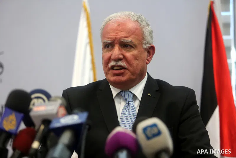 Palestinian foreign minister Riyad al-Malki speaks during a press conference in the West Bank city of Ramallah on August 11, 2015. The Palestinian Authority submitted a first dossier of evidence to the International Crim...
