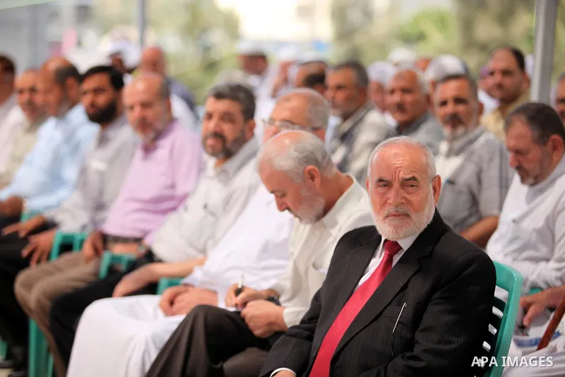 Palestinian members of the Legislative Council, take part in a protest against the United Nations Relief and Works Agency (UNRWA), decision to reduce of the services in Gaza city on August 12, 2015. The Deputy Commission...