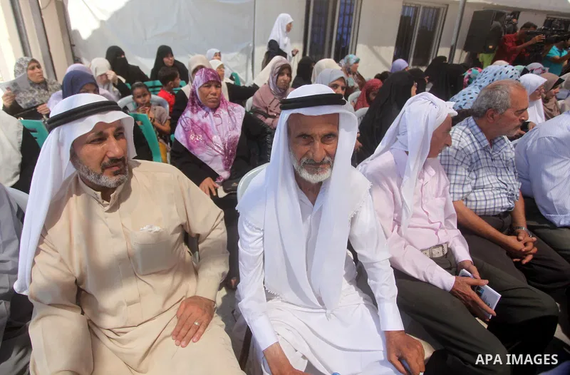 Palestinian members of the Legislative Council, take part in a protest against the United Nations Relief and Works Agency (UNRWA), decision to reduce of the services in Gaza city on August 12, 2015. The Deputy Commission...