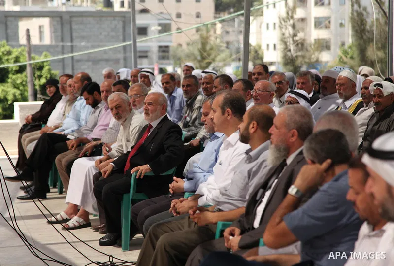 Palestinian members of the Legislative Council, take part in a protest against the United Nations Relief and Works Agency (UNRWA), decision to reduce of the services in Gaza city on August 12, 2015. The Deputy Commission...