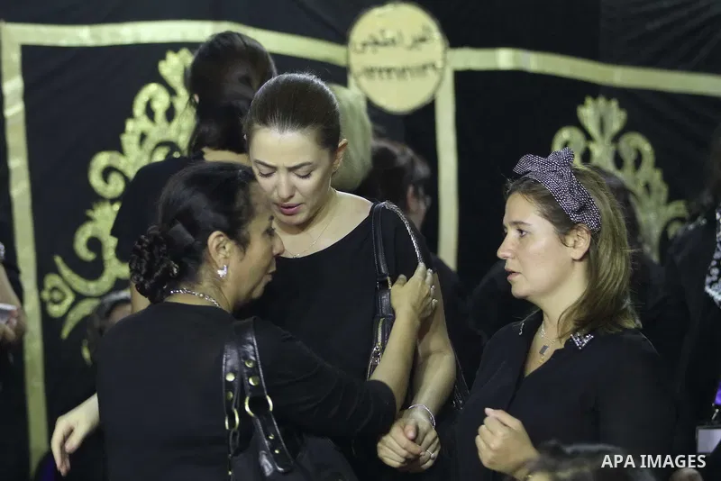 Egyptian actors attend the funeral of Egyptian film star Nur al-Sharif on August 14, 2015, at Omar Makram Mosque, in Cairo. The veteran pan-Arab film and TV star died on August 11, 2015 following a brief illness at the a...