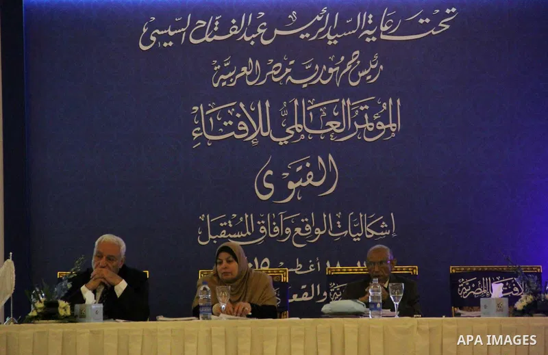 Delegations of senior muftis participate in the world conference for the Dar al-Ifta Egyptian, in cairo, on August 18, 2015. Egypt's Dar al-Ifta held a two-day international Fatwa conference to counter radical extremism...