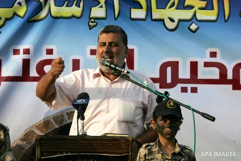 Senior Islamic Jihad leader Ahmad al-Modallal, speaks during a graduation ceremony of a military-style camp organized by his movement Khan Younis in the southern Gaza Strip, on August 18, 2015. Photo by Abed Rahim Khatib
