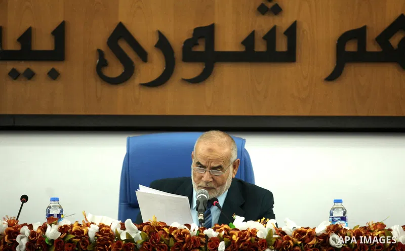 Deputy of the Legislative Council, Ahmed Bahar, speaks during a meeting with members of the Legislative Council from Hamas movement in Gaza city on August 20, 2015. Photo by Ashraf Amra