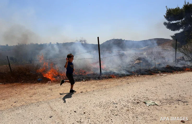 A Palestinian boy throws stones at Israeli security forces during clashes following a protest against Jewish settlements in the West Bank village of Nabi Saleh, near Ramallah August 21, 2015. Photo by Shadi Hatem