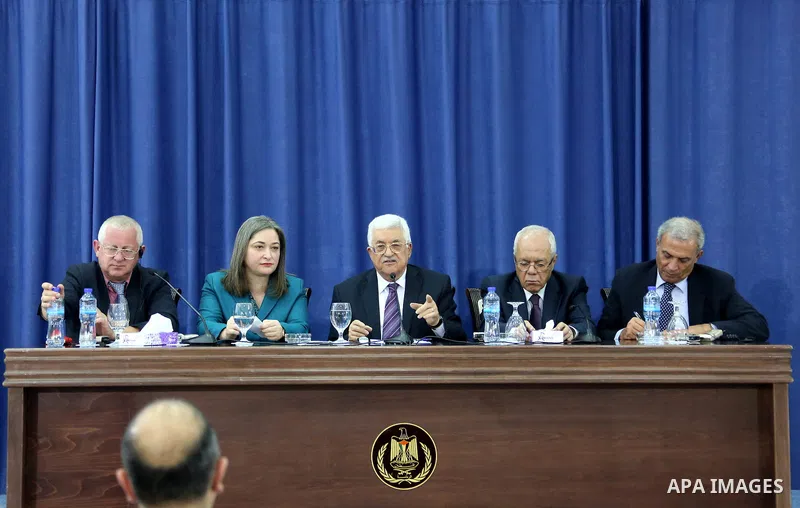 Palestinian President, Mahmoud Abbas (Abu Mazen) takes part in a media conference Poles, in the West Bank city of Ramallah on August 23, 2015. Photo by Osama Falah
