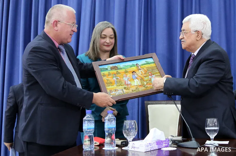 Palestinian President, Mahmoud Abbas (Abu Mazen) takes part in a media conference Poles, in the West Bank city of Ramallah on August 23, 2015. Photo by Osama Falah
