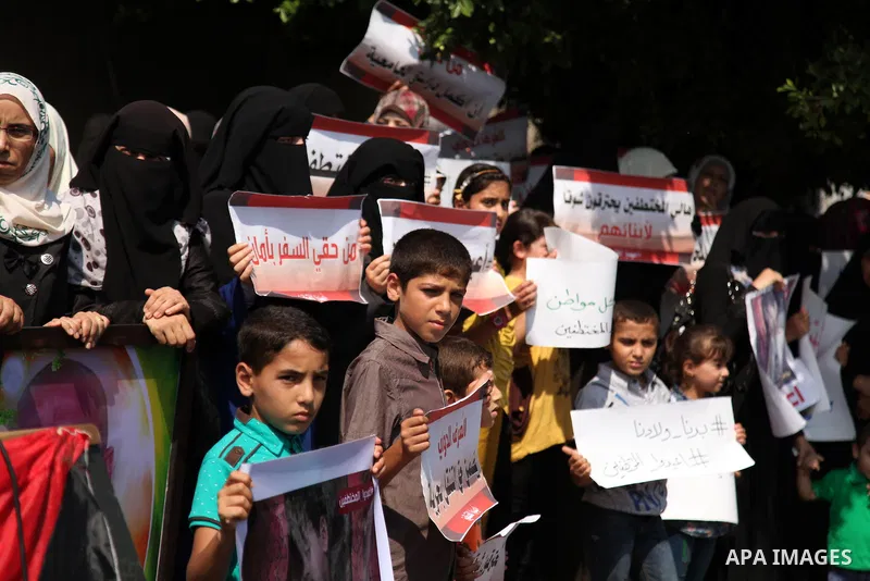 Families of Palestinians who were abducted of by gunmen is Egypt's Sinai's northern region, take part in a demonstration calling for the release in front of the Egyptian embassy, in Gaza city on August 27, 2015. Gunmen i...