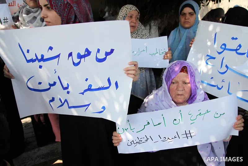 Families of Palestinians who were abducted of by gunmen is Egypt's Sinai's northern region, take part in a demonstration calling for the release in front of the Egyptian embassy, in Gaza city on August 27, 2015. Gunmen i...
