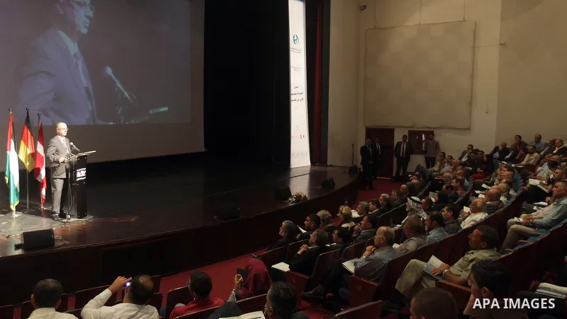 Palestinian Prime Minister Rami Hamdallah participates in the second forum of community accountability in Palestine, in the West Bank city of Ramallah on August 27, 2015. Photo by Prime Minister Office