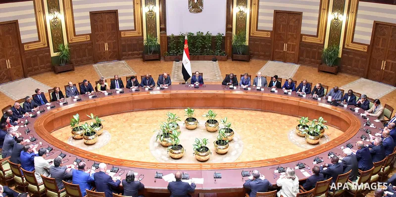 Egyptian President, Abdel Fattah al-Sisi meets with members of permanent representatives of to the United Nations in Cairo, Egypt on August 29, 2015. Photo by Egyptian President Office