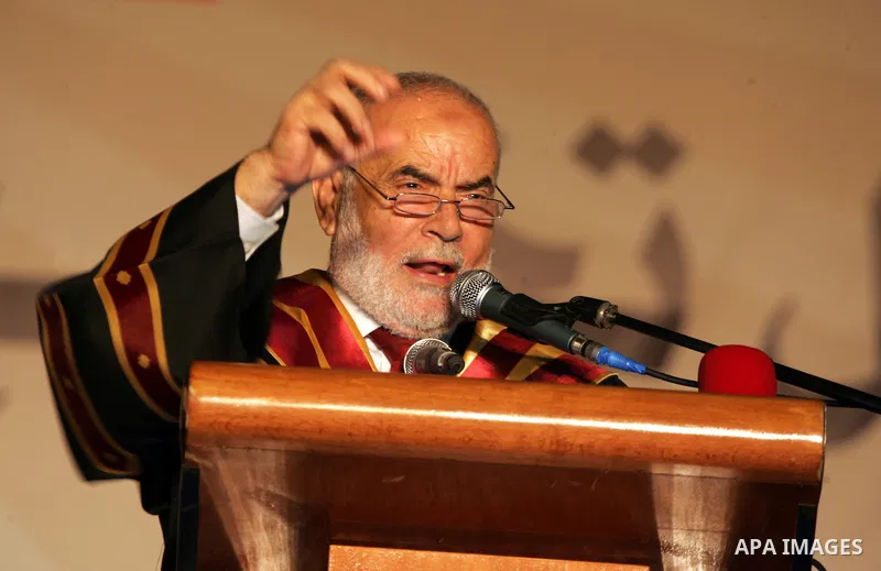 Deputy of the Legislative Council, Ahmed Bahar speaks a graduation ceremony at Al-Aqsa University in Khan Younis in the southern of Gaza strip on August 29, 2015. Photo by Abed Rahim Khatib