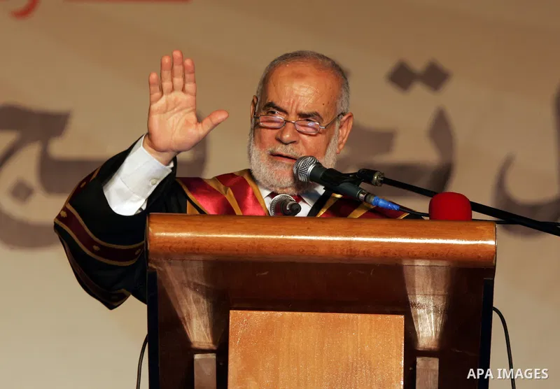 Deputy of the Legislative Council, Ahmed Bahar speaks a graduation ceremony at Al-Aqsa University in Khan Younis in the southern of Gaza strip on August 29, 2015. Photo by Abed Rahim Khatib