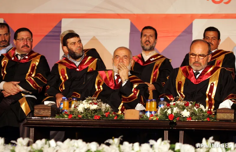 Deputy of the Legislative Council, Ahmed Bahar attends a graduation ceremony at Al-Aqsa University in Khan Younis in the southern of Gaza strip on August 29, 2015. Photo by Abed Rahim Khatib