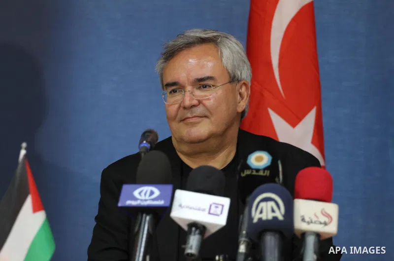 Turkish ambassador to the Palestinian Authority Mustafa Sarnch, attend a meeting with Palestinian businessmen, in Gaza city, on August 30, 2015. Photo by Mohammed Asad