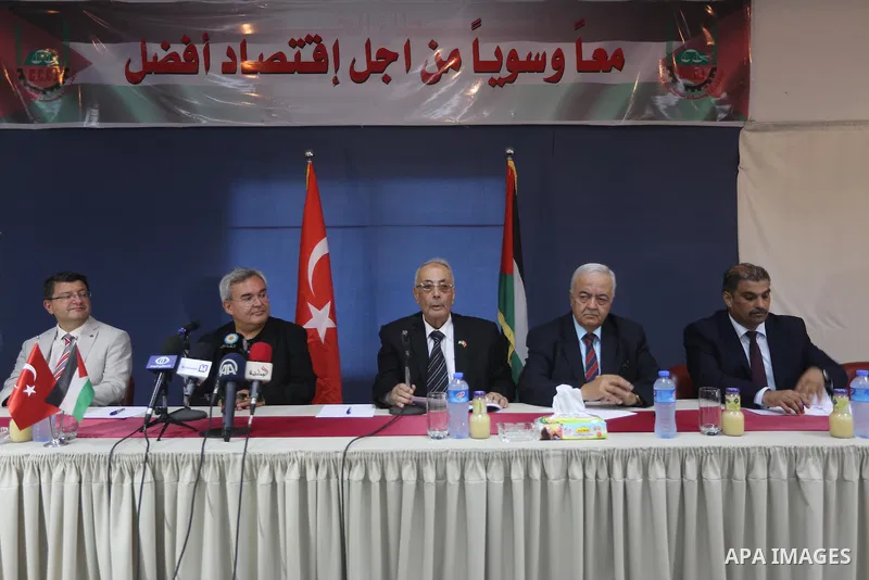 Turkish ambassador to the Palestinian Authority Mustafa Sarnch, attend a meeting with Palestinian businessmen, in Gaza city, on August 30, 2015. Photo by Mohammed Asad