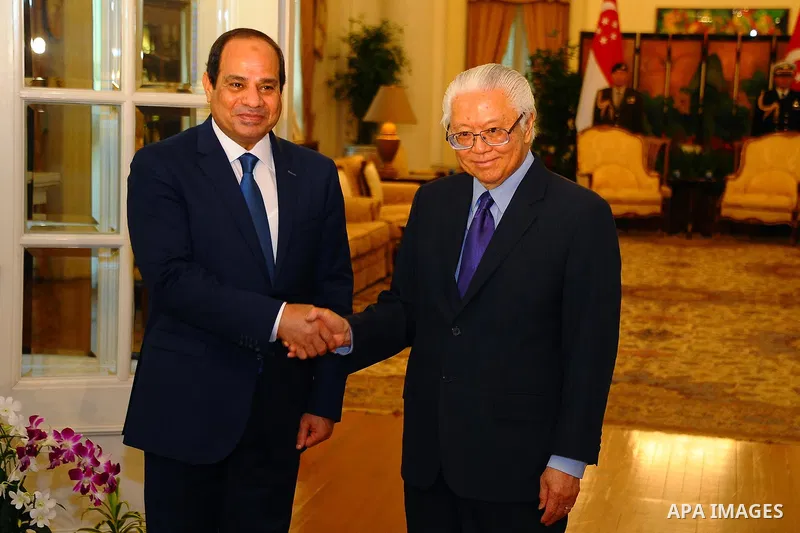 Egypt's President Abdel Fattah al-Sisi meets with Singaporean counterpart Tony Tan Keng Yam at the Istana presidential palace in Singapore on August 31, 2015. President Abdel Fattah al-Sisi is on a three-day state visit...
