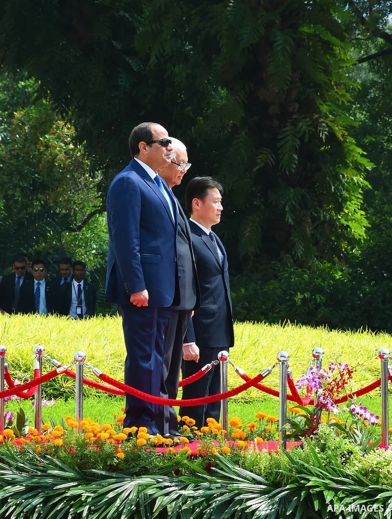 Egypt's President Abdel Fattah al-Sisi with Singaporean counterpart Tony Tan Keng Yam review a guard of honour during a welcoming ceremony at the Istana presidential palace in Singapore on August 31, 2015. President Abde...