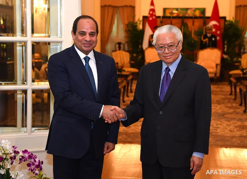 Egypt's President Abdel Fattah al-Sisi meets with Singaporean counterpart Tony Tan Keng Yam at the Istana presidential palace in Singapore on August 31, 2015. President Abdel Fattah al-Sisi is on a three-day state visit...