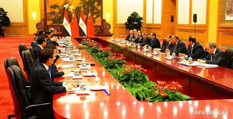 Egyptian President Abdel-Fattah al-Sisi meets with Chinese President Xi Jinping in Beijing, capital of China, Sept. 2, 2015, to attend events commemorating the 70th anniversary of the victory in the Chinese People's War...