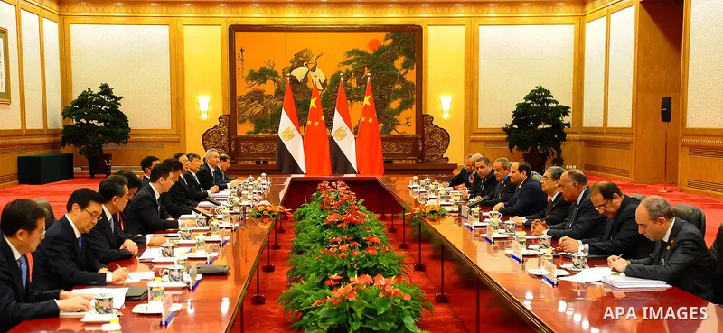 Egyptian President Abdel-Fattah al-Sisi meets with Chinese President Xi Jinping in Beijing, capital of China, Sept. 2, 2015, to attend events commemorating the 70th anniversary of the victory in the Chinese People's War...