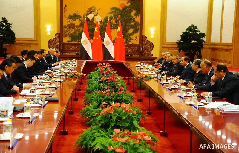 Egyptian President Abdel-Fattah al-Sisi meets with Chinese President Xi Jinping in Beijing, capital of China, Sept. 2, 2015, to attend events commemorating the 70th anniversary of the victory in the Chinese People's War...
