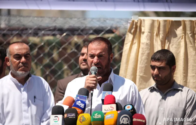 Leader of Hamas movement Fathi Hammad, speaks during the opening of the exhibition of the al-Qassam mock prisons, in Gaza city, on Sep. 02, 2015. Photo by Ashraf Amra