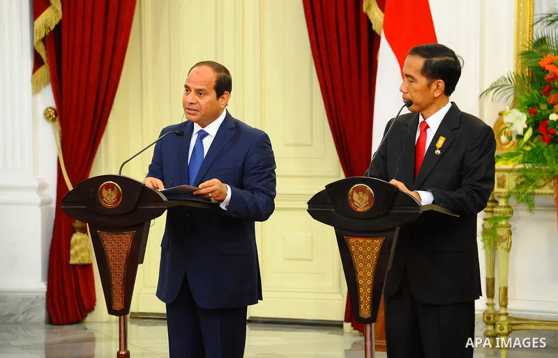 Egyptian President Abdel Fattah al-Sisi and Indonesia's President Joko Widodo attend a joint press conference in Jakarta on September 4, 2015. Al-Sisi, who arrived from Beijing, is on the final stop of his near week-long...