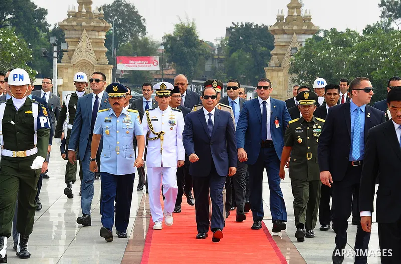 Egypt's President Abdel Fattah al-Sisi visits the National Cemetery of Heroes Kalipata in Indonesia on September 5, 2015. Al-Sisi, who arrived from Beijing, is on the final stop of his near week-long Asian trip. Photo by...